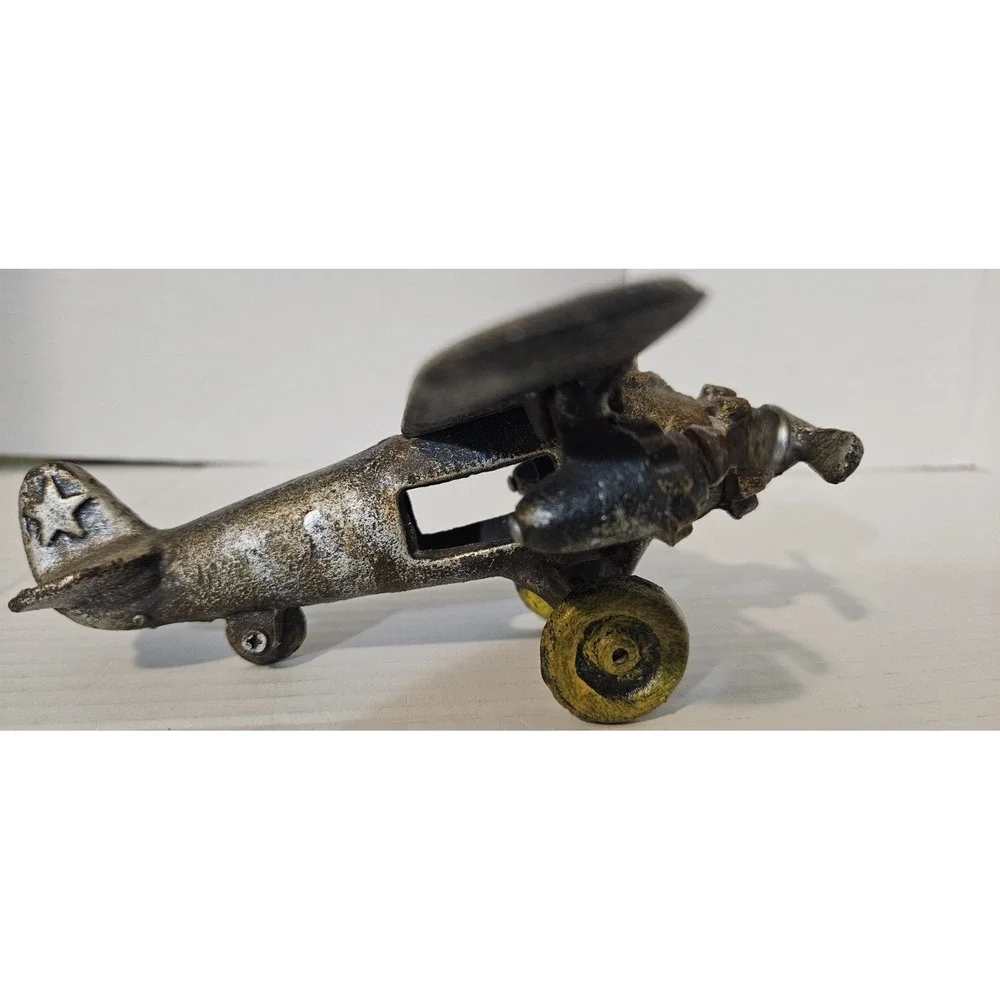 1930's 40's Vintage Toy Metal Cast Iron Propeller Plane Airplane Silver‎